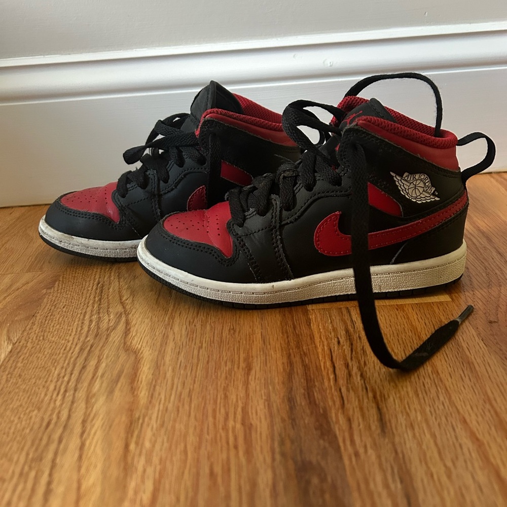 Kid's Jordans Black and Red High-Top Sneakers